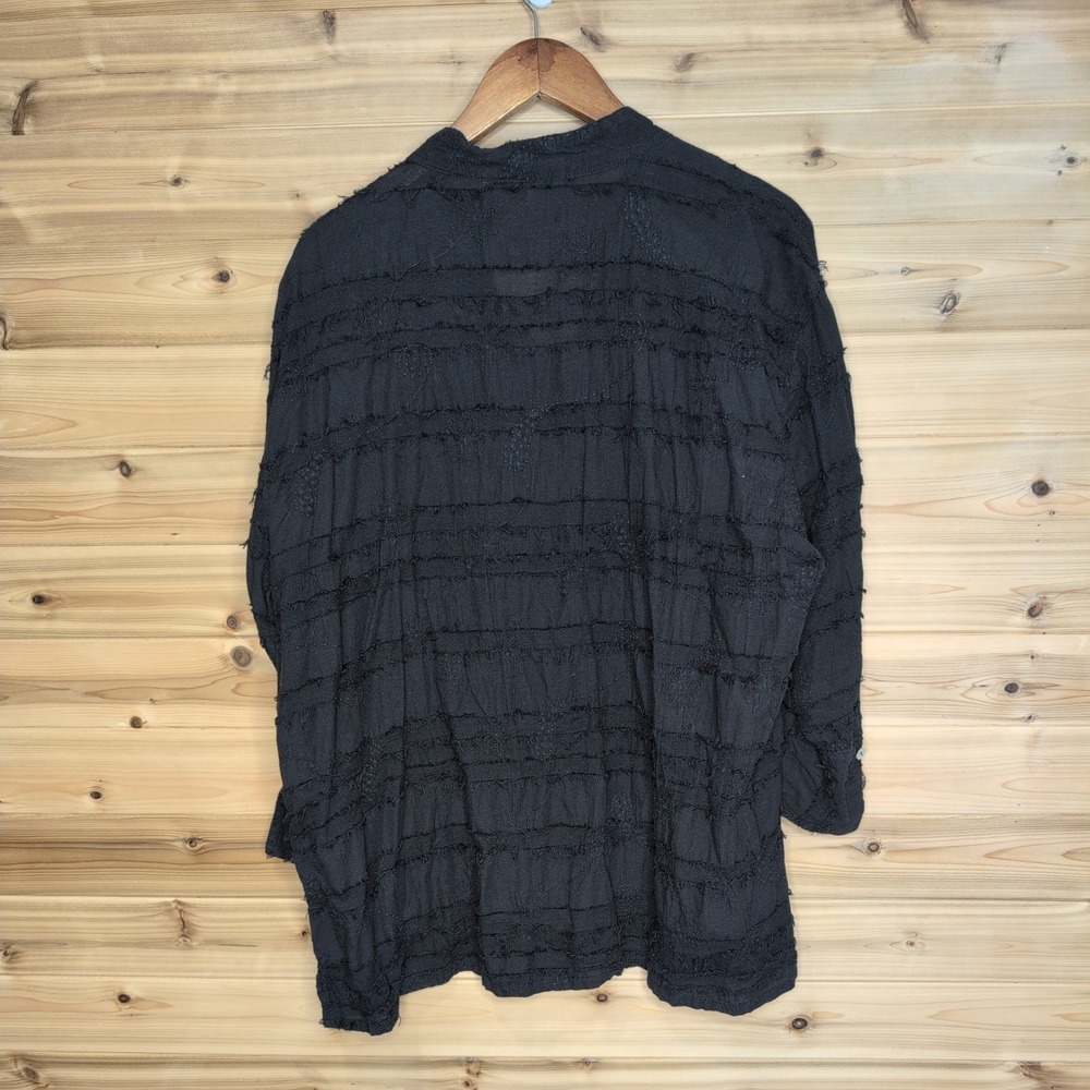 Lulu-B Black Textured Embroidered Cotton Button Down Shirt Plus Size 2X Boho - Picture 4 of 10